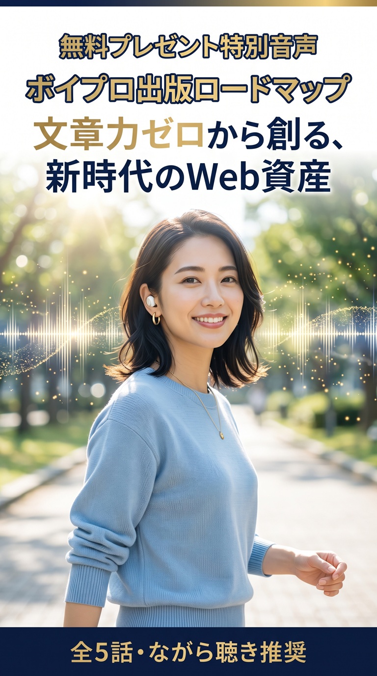 無料プレゼント特別音声 ボイプロ出版ロードマップ 文章力ゼロから創る、新時代のWeb資産（全5話・ながら聴き推奨）